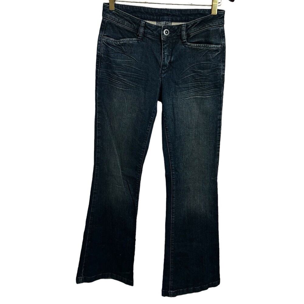 BCBGMaxAzria Bella Wide Leg Dark Midnight Flare Jeans Sz 27 Mid-Rise 33" Inseam